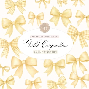 Gold Coquette Clipart Pack, Gold Bows PNG, Yellow Bows PNG, Coquette Bow Designs, Coquette Bow Art, Trendy PNG, Nursery Clipart