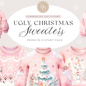 Ugly Christmas Sweater Clipart For Girls, Pink Christmas, Christmas Clipart, Christmas Sweater Png, Babyshower PNG, Transparent PNG, CRPK
