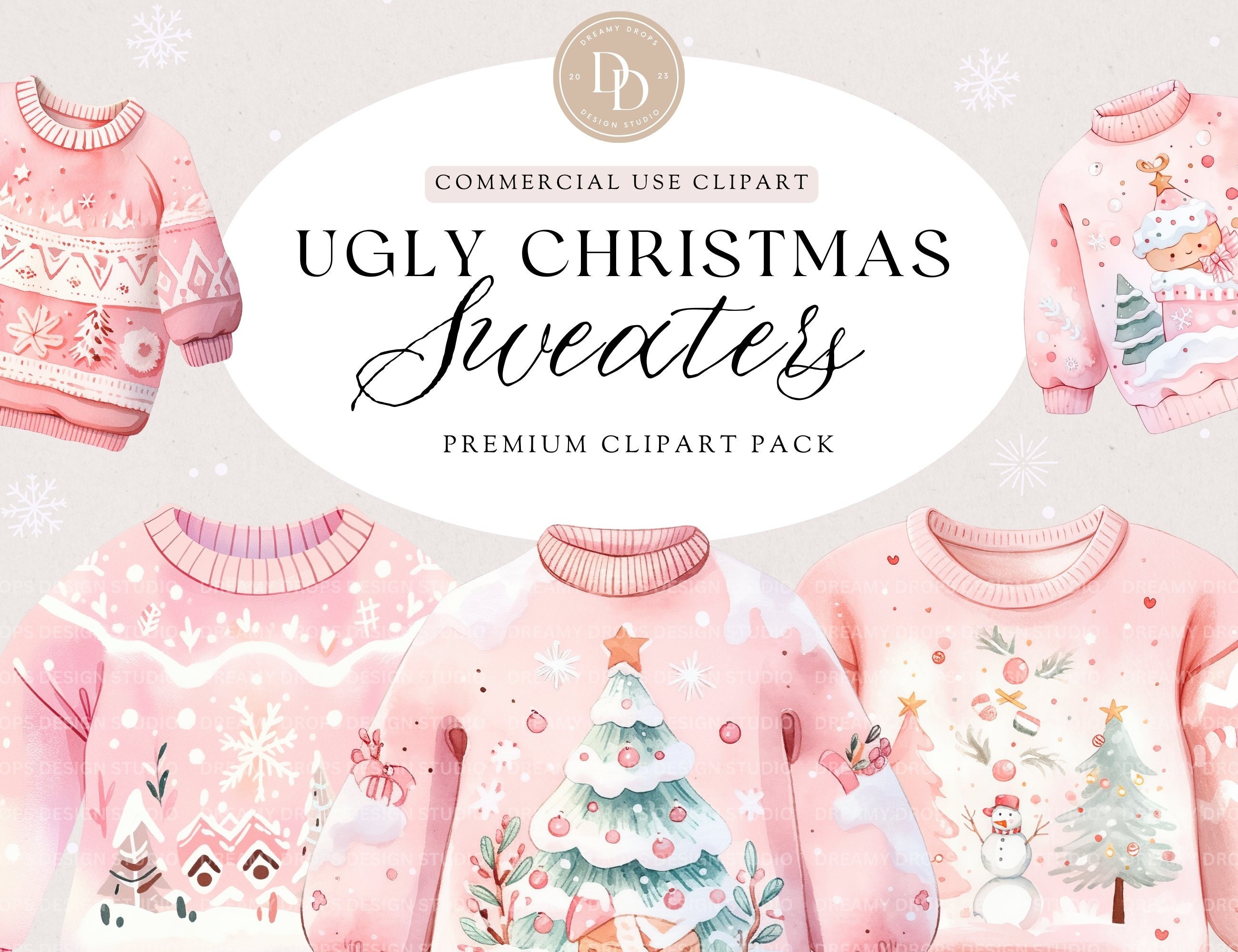 Ugly Christmas Sweater Clipart for Girls, Pink Christmas, Christmas ...