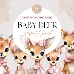 Baby Deer Clipart, Cute Girl Deer, Woodland Animal Clipart, Woodland Baby Shower, Transparent PNG, Commercial Use, Baby Shower Clipart