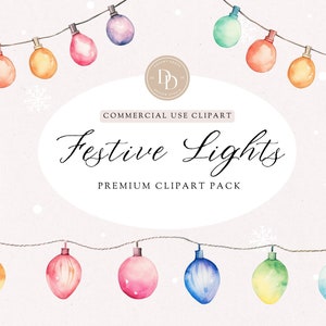 Aquarel kerstverlichting clipartpakket, lichtslingers clipart, kerstverlichting illustraties, transparante png, voor commercieel gebruik