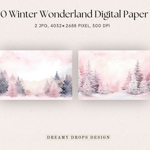 Winter Digital Paper Pack, Winter Scrapbook Paper, Pink Christmas, Snow Backdrop, Pink Winter Background, For Commercial Use, Paper Crafts