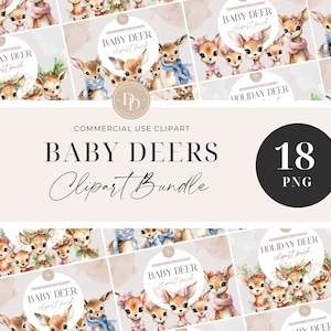 Cute Deer Clipart Bundle, Pink Deer Clipart, Winter Baby Deer Clipart, Deer PNG, Holiday Deer Clipart, Woodland Animals, Nursery Clipart