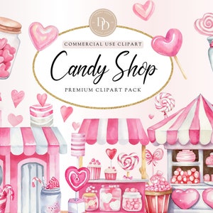 Valentine Candy Shop Clipart Pack, Sweet Clipart, Pink Candy Shop PNG, Candyland Clipart, Valentine&#39;s Day Clipart, Commercial Use PNGs