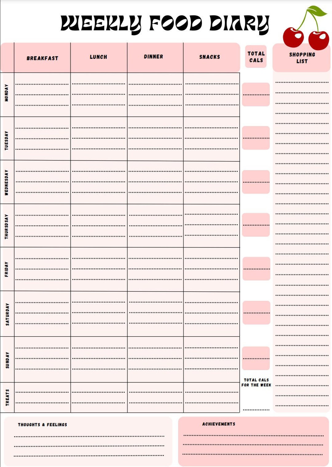The Girly Girl Weekly Meal Planner - Etsy