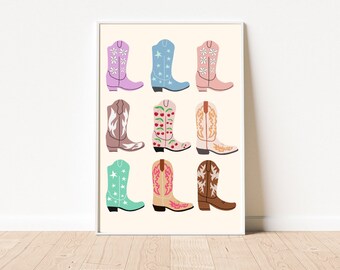 Cowboy Boots, Printable Art, Digital Download, Preppy Dorm Room, Western Wall Art, Digital Prints, Colorful Print