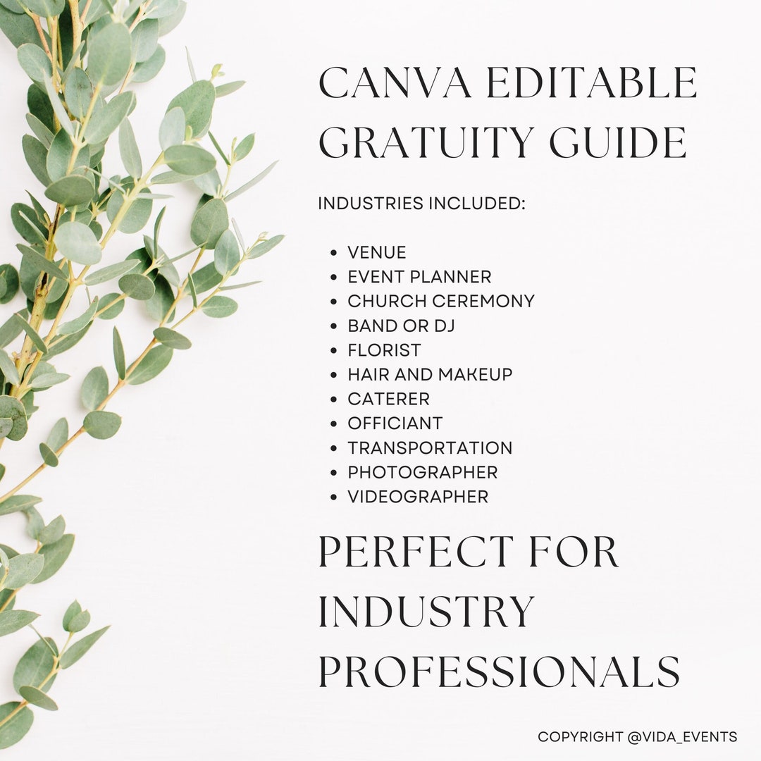 Editable Wedding Gratuity Guide Etsy