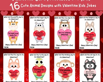 Valentine's Day Joke Cards for Kids | 16 Cute Animals (PDF)