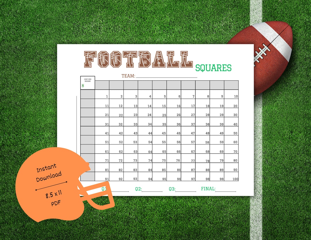 Football Squares Printable, Football Square Fundraiser, 100 Square Football Squares Printable, Football Square Fundraiser, 100 Square