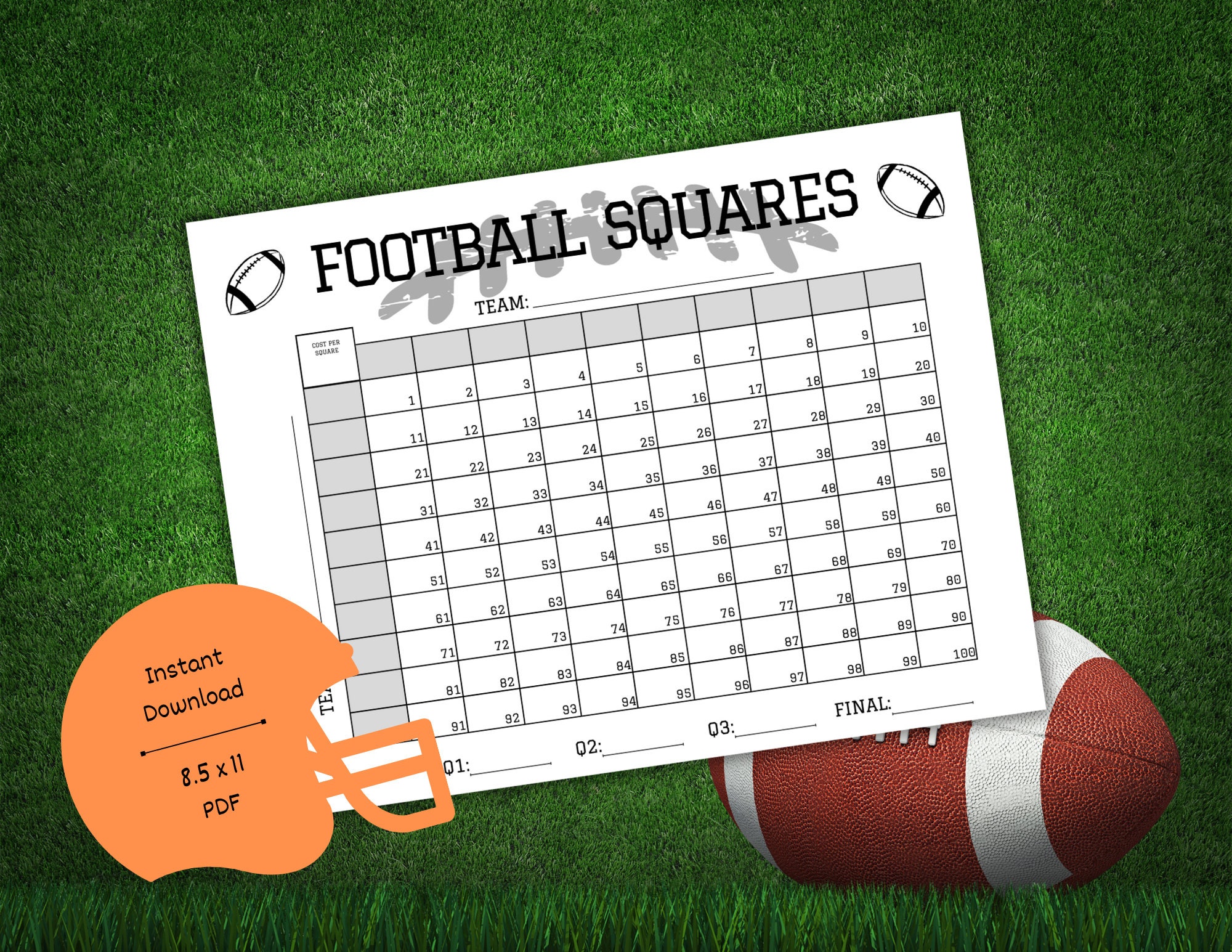 Football Squares Template: 100 Square Pool Fundraiser (PDF) - Etsy