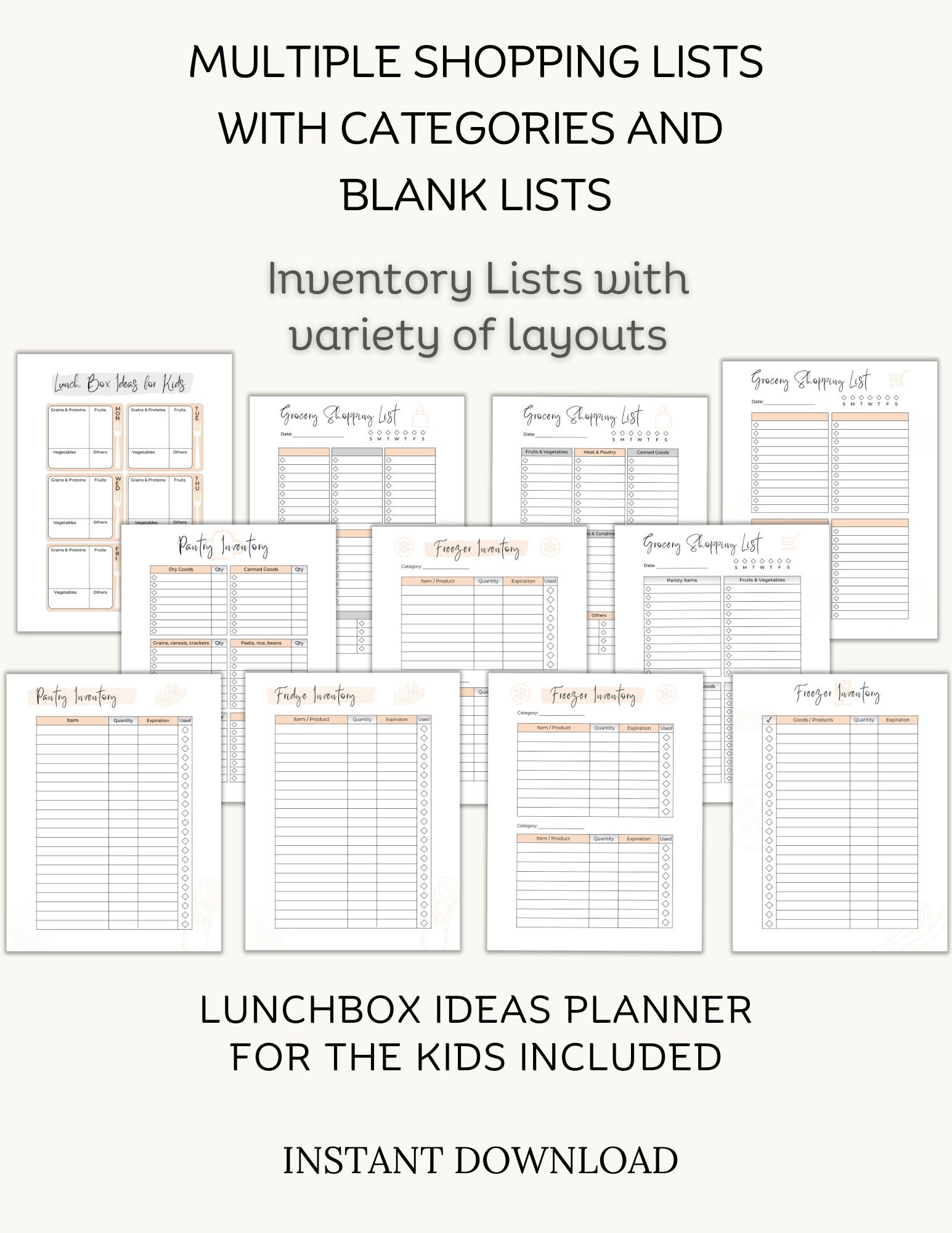 Meal Planner Printable Grocery List Inventory Lists Kitchen - Etsy