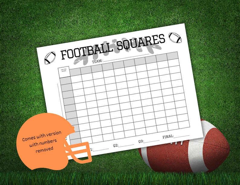 Football Squares Printable, Football Square Fundraiser, 100 Square ...