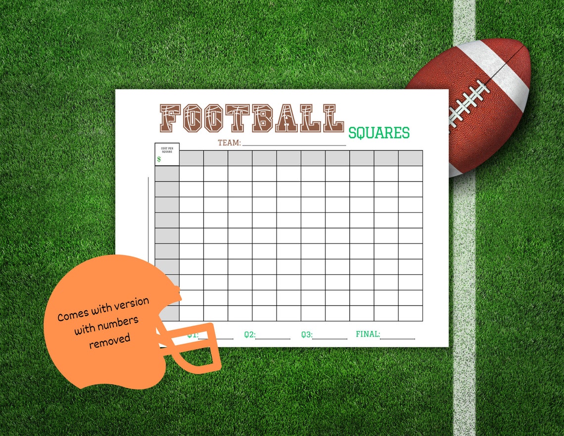 Football Squares Printable, Football Square Fundraiser, 100 Square ...