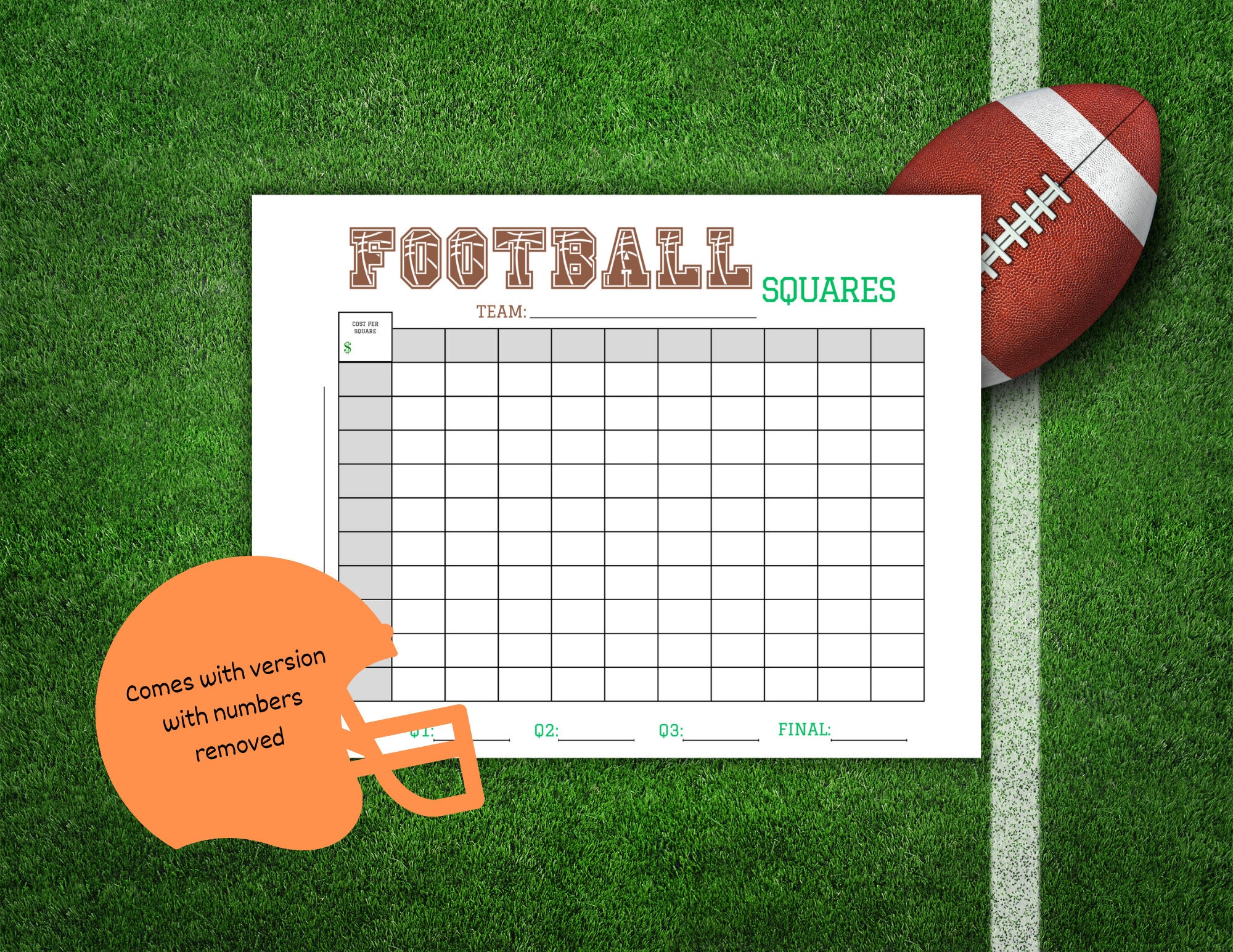 Football Squares Printable, Football Square Fundraiser, 100 Square ...
