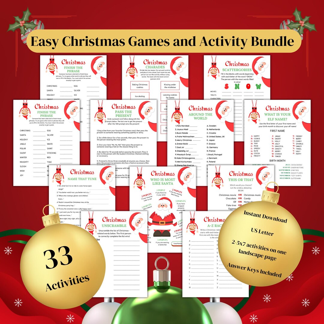 Printable Christmas Game Bundle: 33 Family Party Activities (PDF) - Etsy
