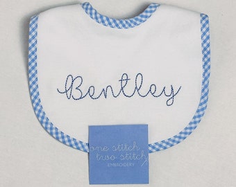 Bib and burb cloth set personalized boys blue gingham bib and burb cloth