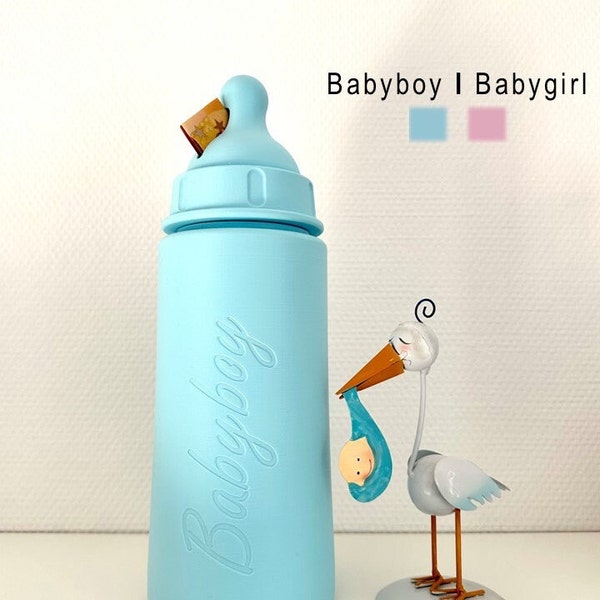 Babyflasche 3D mit Schriftzug Babygirl / Babyboy / Babyparty / Babygeschenk /Spardose Baby