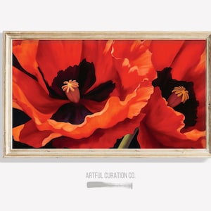 Frame Tv Art Floral Georgia O&#39;Keeffe Inspired Painting for Samsung Frame Tv Art | Summer Flowers Digital Download LG Tv Floral Art Poppies