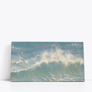 Seascape Painting Wall Art Framed Canvas Print | Panoramic Above Bed Wall Art | Vintage Ocean Wall Art | Ocean Wall Art | Long Wall Art