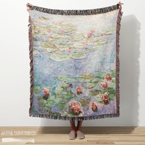 Claude Monet Colorful Water Lily Jacquard Woven Throw Wall Hanging | Floral Aesthetic Tapestry Decor Blanket For Adults | Gifts For Artists