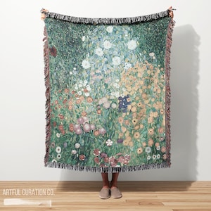 Manta tejida en jacquard con diseño de jardín de flores de Gustav Klimt / Manta de tapiz floral con estampado de Klimt para colgar en la pared / Manta textil de jacquard de bellas artes