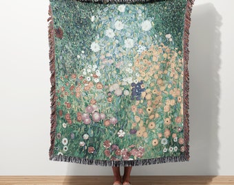 Gustav Klimt Flower Garden Jacquard Woven Throw | Klimt Print Floral Tapestry Blanket Wall Hanging | Fine Art Textile Jacquard Blanket