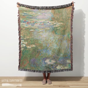 Monet Water Lily Pond Jacquard Woven Throw Wall Hanging | Floral Aesthetic Tapestry Blanket For Adults | Claude Monet Gifts For Artists