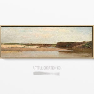 Coastal Wall Art Vintage Oil Painting on Canvas Print Framed Unframed | Panoramic Wall Art Above Bed Decor Beach Canvas Long Narrow Wall Art