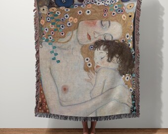 Gustav Klimt Print Jacquard Woven Tapestry Throw Wall Hanging | Aesthetic Decor Valentines Day Blanket Klimt Expecting Mom Gift Mothers Day