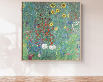 Gustav Klimt Sunflower Garden Print | Colorful Floral Wall Art | Botanical Canvas Decor