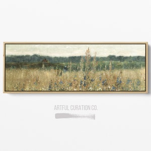 Wildflower Print Wall Art Framed Canvas Print | Panoramic Above Bed Wall Art | Vintage Landscape Print Long Wall Art | Earth Tone Wall Art