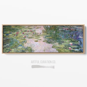 Claude Monet Water Lilies Painting Print on Canvas | Panoramic Wall Art | Framed Canvas Print | Wide Monet Wall Art