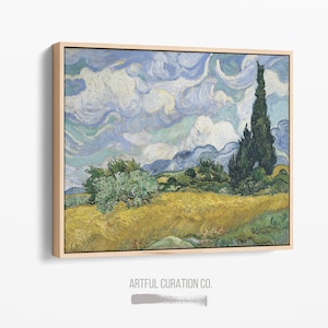 Vincent Van Gogh Wall Art Cypress in Wheat Field Painting on Wrapped Canvas | Premium Canvas Print Framed & Unframed |  Van Gogh Gifts