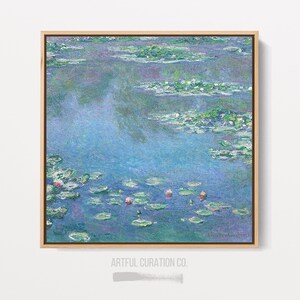 Claude Monet Print Water Lilies on Canvas | Large Wall Art Claude Monet Famous Artist Prints | Framed Canvas Art Print Monet Blue Lily Pond
