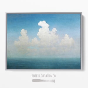 Clouds over the Sea Art Print on Canvas | Vintage Cloud Painting | Cloud Wall Art Blue Sky  | Large Canvas Wall Art Framed | Cloud Art Print