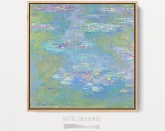 Claude Monet Print Pastel Water Lilies on Canvas | Large Pastel Wall Art Famous Artist Prints | Framed Canvas Art Monet Lily Pond Pastel