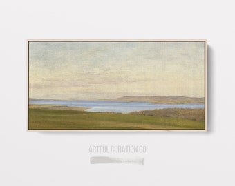 Coastal Landscape Wall Art Canvas Print | Panoramic Above Bed Wall Art | Vintage Landscape Print Long Wall Art | Large Framed Canvas Print