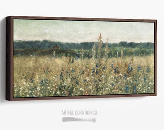 Wildflower Field Panoramic Landscape Wall Art | Extra-Wide Wildflower Landscape Canvas Print