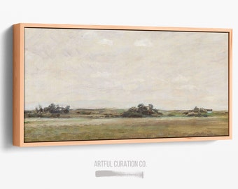 Minimalist Landscape Painting Framed Canvas Print | Panoramic Above Bed Wall Art | Vintage Panoramic Landscape Framed Canvas | Long Wall Art
