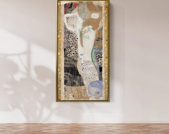 Gustav Klimt Water Serpents Print | Art Nouveau Wall Art | Gold Vertical Canvas Decor