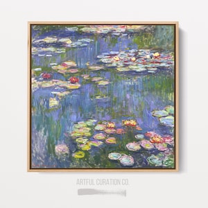 Claude Monet Print Water Lilies on Canvas | Large Wall Art Claude Monet Famous Artist Prints | Framed Canvas Art Print Monet Blue Lily Pond