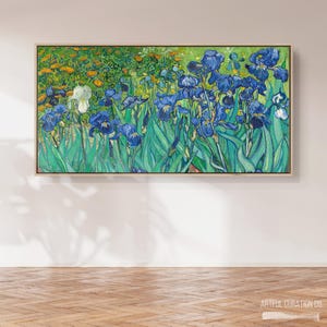 Van Gogh Irises Canvas Print | Blue Floral Wall Art | Long Narrow Panoramic Canvas | Above Bed Wall Decor