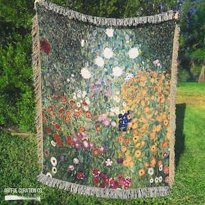 Gustav Klimt Flower Garden Woven Throw Blanket | Floral Tapestry Blanket Throw | Artsy Gifts | Hypoallergenic Premium Cotton Home Decor