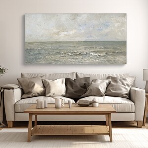 Seascape Painting Wall Art Framed Canvas Print | Panoramic Wall Art Above Bed Decor | Vintage Coastal Wall Art Print | Long Narrow Wall Art image 7