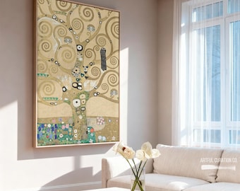 Gustav Klimt Tree of Life Wall Art | Gold Abstract Botanical Canvas | Large Decor