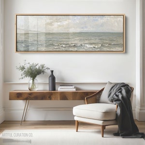 Seascape Painting Coastal Wall Art Giclee Prints  | Panoramic Wall Art Above Bed Decor | Long Narrow Wall Art Vintage Coastal Wall Art Ocean