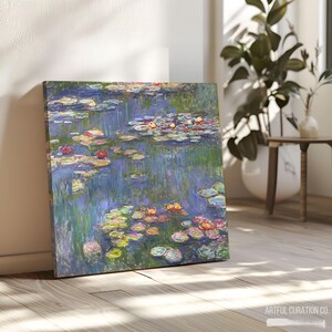 Claude Monet Print Water Lilies on Canvas | Large Wall Art Claude Monet Famous Artist Prints | Framed Canvas Art Print Monet Blue Lily Pond