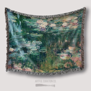 Monet Water Lily Floral Jacquard Woven Throw Wall Hanging | Floral Aesthetic Tapestry Blanket For Adults | Claude Monet Gifts For Artists