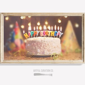 Birthday Frame TV Art for Samsung | Digital Download Happy Birthday Frame TV Art | Frame Tv Birthday Cake  Art | Happy Birthday Samsung Tv