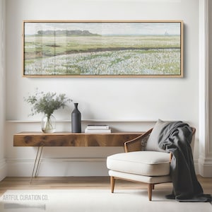 Wildflower Field Painting Fine Art Giclee Print | Panoramic Wall Art Above Bed Decor | Long Narrow Wall Art Vintage Landscape Print Floral